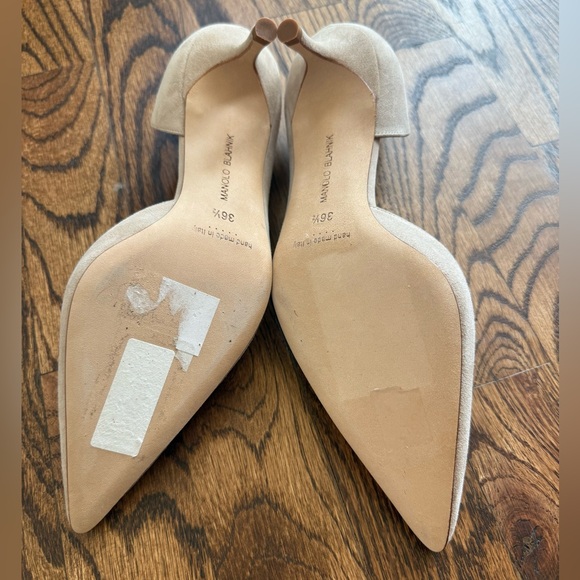 Manolo Blahnik Suede D’Orsay kitten heels natural tan Size 36 1/2 - Picture 6 of 7